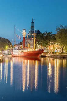 Summer Evening Prints: Lightship Amrumbank in the Ratsdelft at blue hour