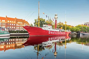 Summer Evening Prints: Lightship Amrumbank in the Ratsdelft, Emden, East Frisia, Lower Saxony, Germany