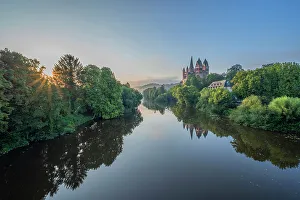 Westerwald Prints: Limburg dome with river Lahn at sunrise