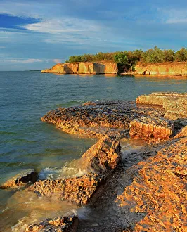 Lake Manitoba Prints: Limestone cliffs along Lake Manitoba at sunset Steep Rock, Manitoba, Canada
