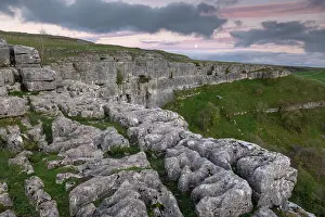 Limestone cliffs above Malham Cove in the Yorkshire Dales National Park, Englnad. Autumn (October) 2018