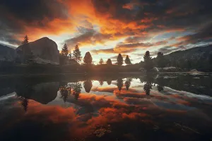 Southern Prints: Limides lake near the Falzarego Pass during sunrise, Dolomites, Italy