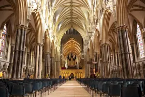 Midlands Prints: Lincoln, England. Light floods the nave of Lincoln cathedral