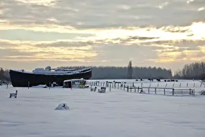 Lincolnshire Prints: Lincolnshire, UK. Snow covers a Lincolnshire farm park