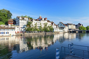 Ferry Pier Prints: Lindenhof Quarter and Limmat River, Zurich, Switzerland