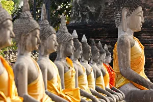Ayutthaya Prints: Line of Buddhas, Wat Yai Chai Mongkol, Ayutthaya, Thailand