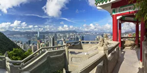 Images Dated 27th August 2020: Lion Pavilion on Victoria Peak and skyline, Hong Kong