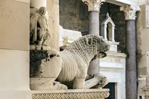 Dalmatian Prints: Lion statue guarding the entrance of the Cathedral of Saint Domnius in Split, Dalmatia