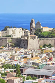 Lipari Town, elevated view, Lipari Island, Aeolian Islands Sicily, Italy