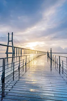Images Dated 27th May 2016: Lisbon, Portugal. Vasco Da Gama bridge at sunrise, the longest bridge in Europe