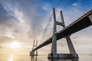 Images Dated 27th May 2016: Lisbon, Portugal. Vasco Da Gama bridge at sunrise, the longest bridge in Europe