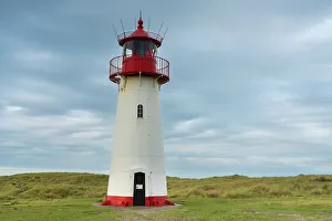 List-West lighthouse against sky, Ellenbogen, Sylt, Nordfriesland, Schleswig-Holstein, Germany