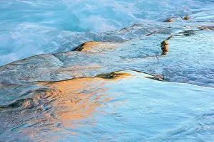 Flowing Water Prints: Little Colorado River- mineral-laden water flowing over traverrtine terraces at dawn