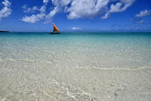 Pure Prints: Little fishing boat on Paradise beach, close to blue bay, Mauritius, (Mauritian)
