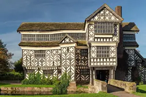Little Moreton Hall, a half timbered Tudor moated manor house near Congleton in Cheshire, England. Autumn (October) 2023