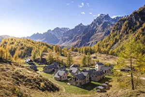 Mountain Village Prints: Little mountain village, Crampiolo, during autumn, Cervandone peak