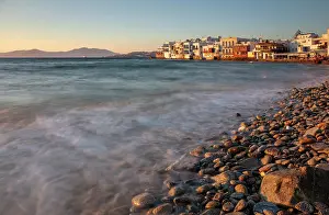 Mykonos Prints: Little Venice at dusk, Mykonos Town, Mykonos, Cyclades Islands, Greece