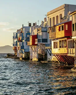 Mykonos Prints: Little Venice at sunset, Chora (Mykonos Town), Mykonos Island, Cyclades, Greece