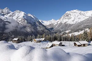 Little village of Barchi after the first snowfall, Valtellina, Sondrio Province, Lombardy