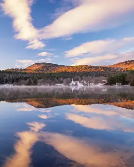 White Mountain Region Prints: Little White Church reflection in Crystal Lake, Eaton, New Hampshire, USA