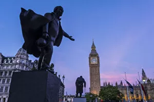Images Dated 30th May 2022: Lloyd George statue, Big Ben & Parliament Square, London, England, UK