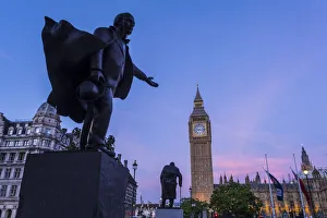 Lloyd George statue, Big Ben & Parliament Square, London, England, UK