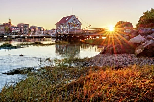 Portsmouth Prints: Lobster Shack at Sunset, Badgers Island, Kittery, Maine, New England, USA