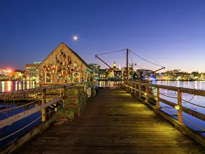 Portsmouth Prints: Lobster Shack at Sunset with Portsmouth Skyline Badgers Island Kittery