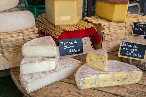 Images Dated 4th August 2015: Local cheeses on sale at the market, Saint-Remy-de-Provence, Provence, France