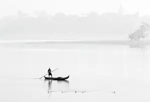 Mandalay Prints: Local fisherman on Taungthaman Lake, near Mandalay, Myanmar