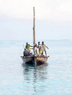Zanzibar Prints: Local fishermen on a traditional dhow, Nungwi, Zanzibar, Tanzania