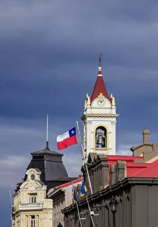 Images Dated 14th June 2018: Local Government Office and Cathedral Tower, Punta Arenas, Magallanes Province, Patagonia