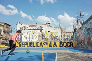 Images Dated 8th November 2022: Local people playing football in La Boca district, Buenos Aires, Argentina