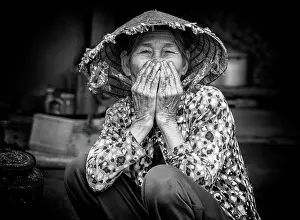 Elderly Prints: Local woman wearing traditional conical hat, An Dan village, Phu Yen Province, Vietnam