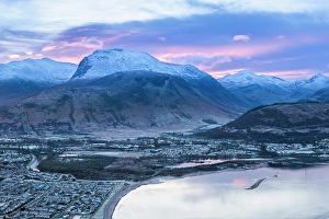 Hillside Prints: Loch Eli with snow capped Ben Nevis and Fort William