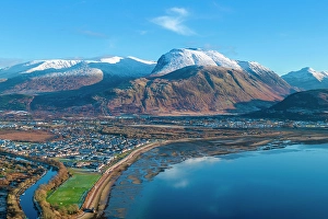 Hillside Prints: Loch Eli with snow capped Ben Nevis and Fort William