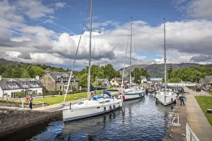 Lock stairs of the Caledonian Canal at Fort Augustus, Highlands, Scotland, Great Britain