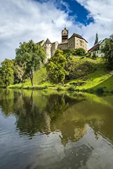 Loket Castle reflecting in Ohre river, Loket, Sokolov District, Karlovy Vary Region