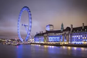 London Gallery: London Eye (Millennium Wheel) and former County Hall, South Bank, London, England