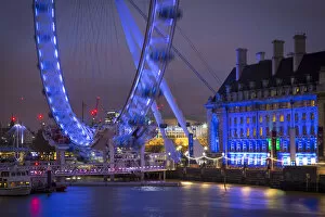 Images Dated 4th February 2015: London Eye (Millennium Wheel) and former County Hall, South Bank, London, England
