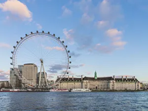 Ferris Wheel Prints: The London Eye or the Millennium Wheel and County Hall London, England