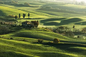 Southern Gallery: Lone countryhouse immersed in the Siena countryside, Val d Orcia, Tuscany, Italy