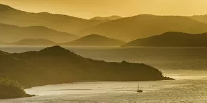 Golden Gallery: Lone Yacht at Sunset, Hamilton Island, Whitsunday Islands, Queensland, Australia