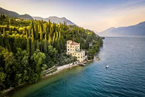 A lonely villa on the coast of Garda Lake. Toscolano Maderno, Brescia Province, Lombardy