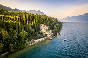 Garda Lake Prints: A lonely villa on the coast of Garda Lake. Toscolano Maderno, Brescia Province, Lombardy