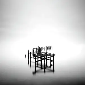 B And W Prints: Long exposure image, old pier ruins, Swanage, Dorset, England