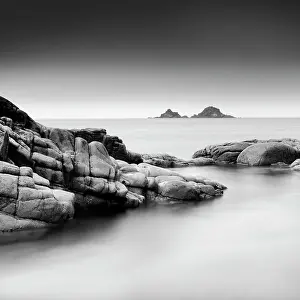 B And W Prints: Long exposure image, Porth Nanven, Cot Valley, near St Just, Cornwall, England