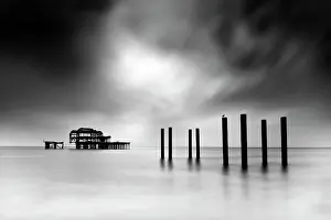 Long exposure image, ruined West Pier, Brighton, East Sussex, England
