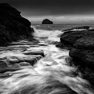 B And W Prints: Long exposure image, Trebarwith Strand, Cornwall, England
