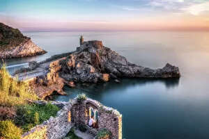 Images Dated 24th March 2021: Long exposure at sunset on the San Pietro Church, municipality of Portovenere